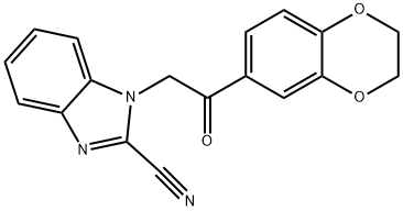 1-[2-(2,3-dihydro-1,4-benzodioxin-6-yl)-2-oxoethyl]benzimidazole-2-carbonitrile Struktur
