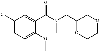 5-chloro-N-(1,4-dioxan-2-ylmethyl)-2-methoxy-N-methylbenzamide 化学構造式