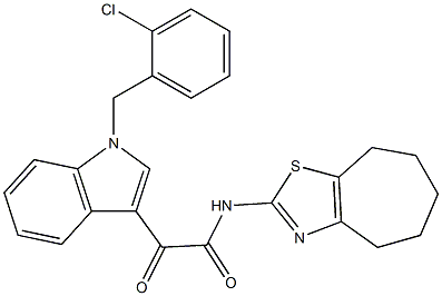 2-[1-[(2-chlorophenyl)methyl]indol-3-yl]-2-oxo-N-(5,6,7,8-tetrahydro-4H-cyclohepta[d][1,3]thiazol-2-yl)acetamide 化学構造式