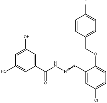 N-[(E)-[5-chloro-2-[(4-fluorophenyl)methoxy]phenyl]methylideneamino]-3,5-dihydroxybenzamide Structure