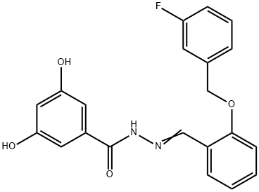 N-[(E)-[2-[(3-fluorophenyl)methoxy]phenyl]methylideneamino]-3,5-dihydroxybenzamide,932915-67-8,结构式