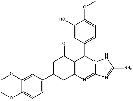 2-amino-6-(3,4-dimethoxyphenyl)-9-(3-hydroxy-4-methoxyphenyl)-5,6,7,9-tetrahydro-1H-[1,2,4]triazolo[5,1-b]quinazolin-8-one 结构式