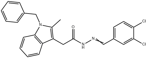 2-(1-benzyl-2-methylindol-3-yl)-N-[(E)-(3,4-dichlorophenyl)methylideneamino]acetamide 化学構造式