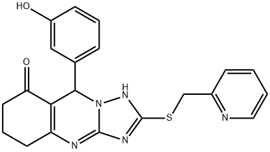 9-(3-hydroxyphenyl)-2-(pyridin-2-ylmethylsulfanyl)-5,6,7,9-tetrahydro-1H-[1,2,4]triazolo[5,1-b]quinazolin-8-one 结构式