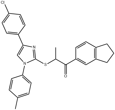 2-[4-(4-chlorophenyl)-1-(4-methylphenyl)imidazol-2-yl]sulfanyl-1-(2,3-dihydro-1H-inden-5-yl)propan-1-one Struktur