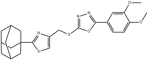 2-[[2-(1-adamantyl)-1,3-thiazol-4-yl]methylsulfanyl]-5-(3,4-dimethoxyphenyl)-1,3,4-oxadiazole Struktur