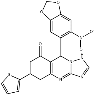 9-(6-nitro-1,3-benzodioxol-5-yl)-6-thiophen-2-yl-5,6,7,9-tetrahydro-1H-[1,2,4]triazolo[5,1-b]quinazolin-8-one Structure