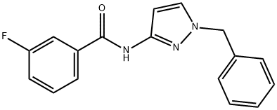 N-(1-benzylpyrazol-3-yl)-3-fluorobenzamide 化学構造式