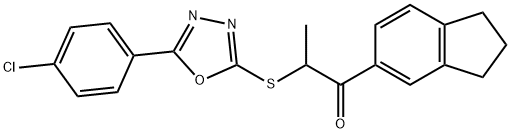 2-[[5-(4-chlorophenyl)-1,3,4-oxadiazol-2-yl]sulfanyl]-1-(2,3-dihydro-1H-inden-5-yl)propan-1-one 结构式