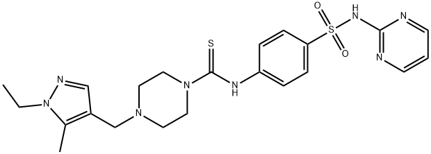 4-[(1-ethyl-5-methylpyrazol-4-yl)methyl]-N-[4-(pyrimidin-2-ylsulfamoyl)phenyl]piperazine-1-carbothioamide,957479-53-7,结构式