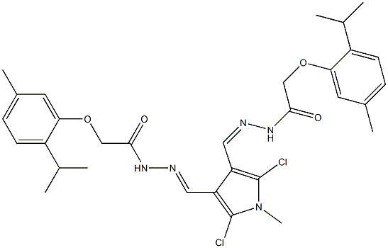 N-[(E)-[2,5-dichloro-1-methyl-4-[(Z)-[[2-(5-methyl-2-propan-2-ylphenoxy)acetyl]hydrazinylidene]methyl]pyrrol-3-yl]methylideneamino]-2-(5-methyl-2-propan-2-ylphenoxy)acetamide Struktur