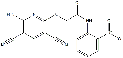 2-(6-amino-3,5-dicyanopyridin-2-yl)sulfanyl-N-(2-nitrophenyl)acetamide 化学構造式