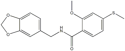 N-(1,3-benzodioxol-5-ylmethyl)-2-methoxy-4-methylsulfanylbenzamide Structure