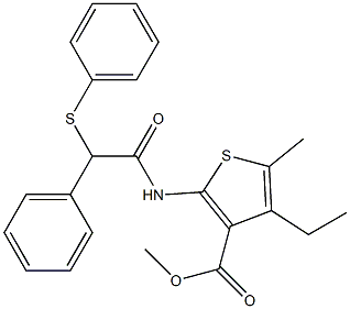 methyl 4-ethyl-5-methyl-2-[(2-phenyl-2-phenylsulfanylacetyl)amino]thiophene-3-carboxylate 化学構造式