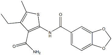 N-(3-carbamoyl-4-ethyl-5-methylthiophen-2-yl)-1,3-benzodioxole-5-carboxamide Structure