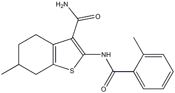 6-methyl-2-[(2-methylbenzoyl)amino]-4,5,6,7-tetrahydro-1-benzothiophene-3-carboxamide Struktur