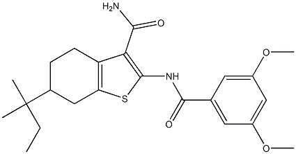 2-[(3,5-dimethoxybenzoyl)amino]-6-(2-methylbutan-2-yl)-4,5,6,7-tetrahydro-1-benzothiophene-3-carboxamide Structure