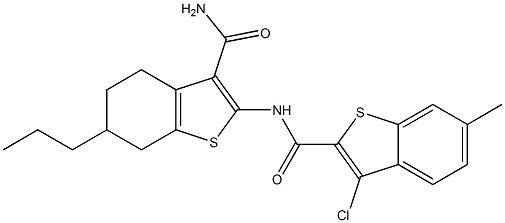 N-(3-carbamoyl-6-propyl-4,5,6,7-tetrahydro-1-benzothiophen-2-yl)-3-chloro-6-methyl-1-benzothiophene-2-carboxamide Structure