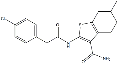 2-[[2-(4-chlorophenyl)acetyl]amino]-6-methyl-4,5,6,7-tetrahydro-1-benzothiophene-3-carboxamide Struktur