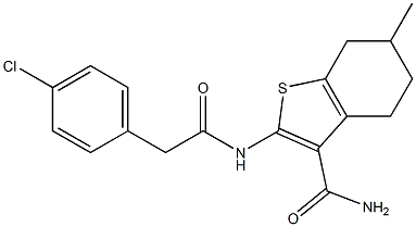 2-[[2-(4-chlorophenyl)acetyl]amino]-6-methyl-4,5,6,7-tetrahydro-1-benzothiophene-3-carboxamide Structure