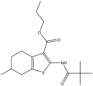 propyl 2-(2,2-dimethylpropanoylamino)-6-methyl-4,5,6,7-tetrahydro-1-benzothiophene-3-carboxylate 化学構造式