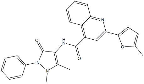 N-(1,5-dimethyl-3-oxo-2-phenylpyrazol-4-yl)-2-(5-methylfuran-2-yl)quinoline-4-carboxamide 化学構造式