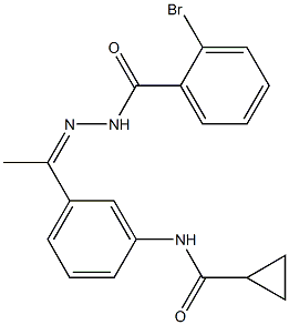 2-bromo-N-[(Z)-1-[3-(cyclopropanecarbonylamino)phenyl]ethylideneamino]benzamide 化学構造式