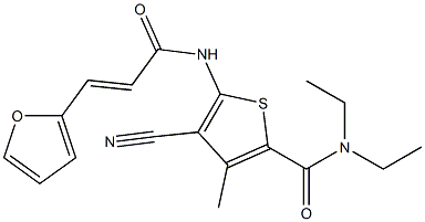 4-cyano-N,N-diethyl-5-[[(E)-3-(furan-2-yl)prop-2-enoyl]amino]-3-methylthiophene-2-carboxamide 结构式