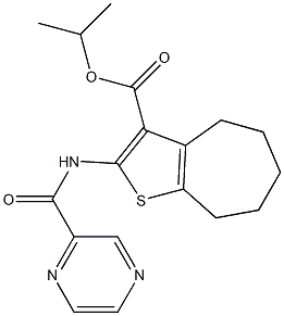 propan-2-yl 2-(pyrazine-2-carbonylamino)-5,6,7,8-tetrahydro-4H-cyclohepta[b]thiophene-3-carboxylate Struktur
