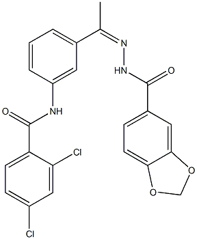 N-[(Z)-1-[3-[(2,4-dichlorobenzoyl)amino]phenyl]ethylideneamino]-1,3-benzodioxole-5-carboxamide Struktur