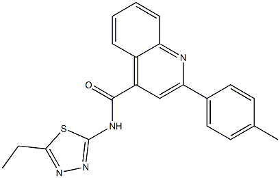 N-(5-ethyl-1,3,4-thiadiazol-2-yl)-2-(4-methylphenyl)quinoline-4-carboxamide,,结构式