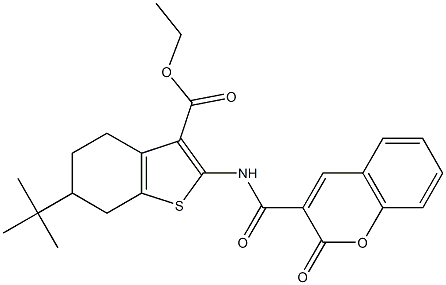 ethyl 6-tert-butyl-2-[(2-oxochromene-3-carbonyl)amino]-4,5,6,7-tetrahydro-1-benzothiophene-3-carboxylate 化学構造式