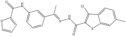 N-[3-[(E)-N-[(3-chloro-6-methyl-1-benzothiophene-2-carbonyl)amino]-C-methylcarbonimidoyl]phenyl]furan-2-carboxamide Structure