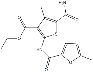 ethyl 5-carbamoyl-4-methyl-2-[(5-methylfuran-2-carbonyl)amino]thiophene-3-carboxylate,,结构式