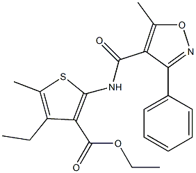 ethyl 4-ethyl-5-methyl-2-[(5-methyl-3-phenyl-1,2-oxazole-4-carbonyl)amino]thiophene-3-carboxylate Struktur