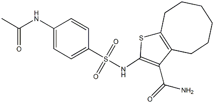 2-[(4-acetamidophenyl)sulfonylamino]-4,5,6,7,8,9-hexahydrocycloocta[b]thiophene-3-carboxamide 化学構造式