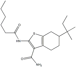 2-(hexanoylamino)-6-(2-methylbutan-2-yl)-4,5,6,7-tetrahydro-1-benzothiophene-3-carboxamide Structure