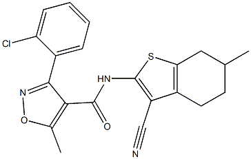 3-(2-chlorophenyl)-N-(3-cyano-6-methyl-4,5,6,7-tetrahydro-1-benzothiophen-2-yl)-5-methyl-1,2-oxazole-4-carboxamide 化学構造式