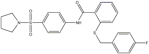 2-[(4-fluorophenyl)methylsulfanyl]-N-(4-pyrrolidin-1-ylsulfonylphenyl)benzamide Struktur