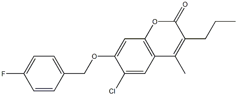 6-chloro-7-[(4-fluorophenyl)methoxy]-4-methyl-3-propylchromen-2-one 化学構造式