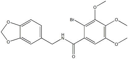 N-(1,3-benzodioxol-5-ylmethyl)-2-bromo-3,4,5-trimethoxybenzamide,,结构式