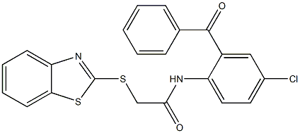 2-(1,3-benzothiazol-2-ylsulfanyl)-N-(2-benzoyl-4-chlorophenyl)acetamide 化学構造式