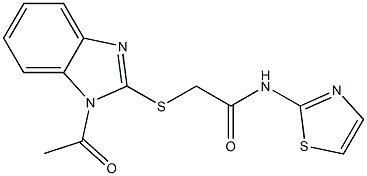 2-(1-acetylbenzimidazol-2-yl)sulfanyl-N-(1,3-thiazol-2-yl)acetamide 化学構造式