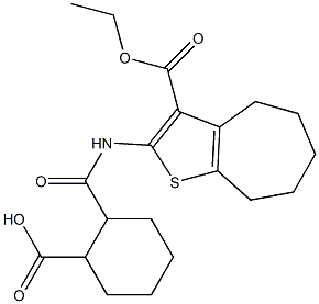 2-[(3-ethoxycarbonyl-5,6,7,8-tetrahydro-4H-cyclohepta[b]thiophen-2-yl)carbamoyl]cyclohexane-1-carboxylic acid Structure