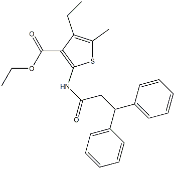 ethyl 2-(3,3-diphenylpropanoylamino)-4-ethyl-5-methylthiophene-3-carboxylate 化学構造式