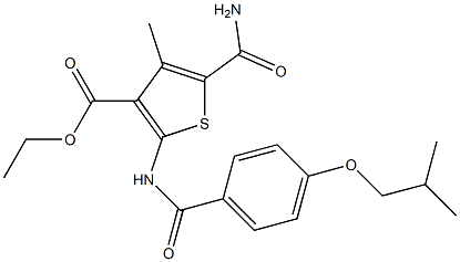 ethyl 5-carbamoyl-4-methyl-2-[[4-(2-methylpropoxy)benzoyl]amino]thiophene-3-carboxylate 化学構造式
