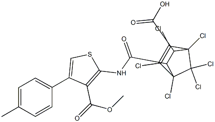 1,2,3,4,7,7-hexachloro-6-[[3-methoxycarbonyl-4-(4-methylphenyl)thiophen-2-yl]carbamoyl]bicyclo[2.2.1]hept-2-ene-5-carboxylic acid 化学構造式