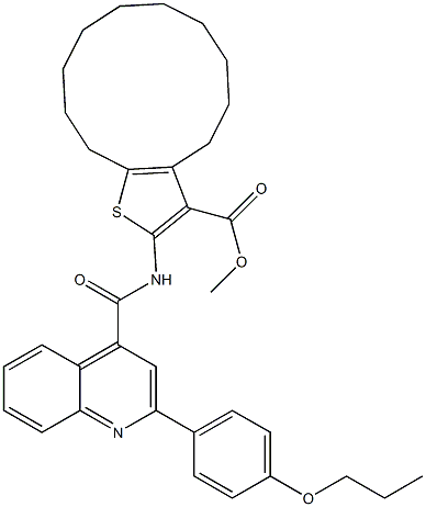 methyl 2-[[2-(4-propoxyphenyl)quinoline-4-carbonyl]amino]-4,5,6,7,8,9,10,11,12,13-decahydrocyclododeca[b]thiophene-3-carboxylate 化学構造式
