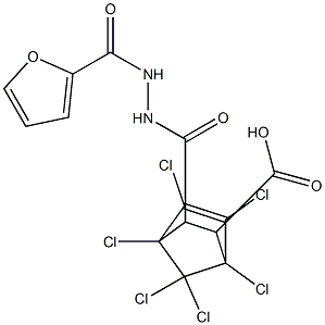 1,2,3,4,7,7-hexachloro-6-[(furan-2-carbonylamino)carbamoyl]bicyclo[2.2.1]hept-2-ene-5-carboxylic acid 化学構造式