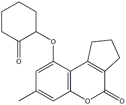 7-methyl-9-(2-oxocyclohexyl)oxy-2,3-dihydro-1H-cyclopenta[c]chromen-4-one 结构式